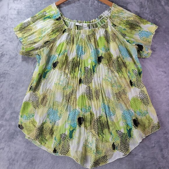 Cato Womens XL‎ Peasant Flowy Top Boho Festival Spring Summer Green Blue Floral - Picture 1 of 11